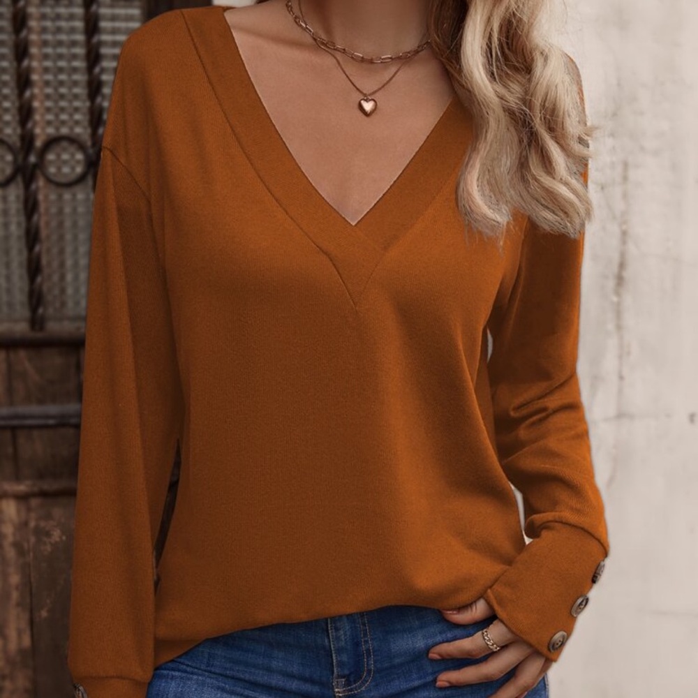 New V-Neck burnt orange Long Sleeve Top